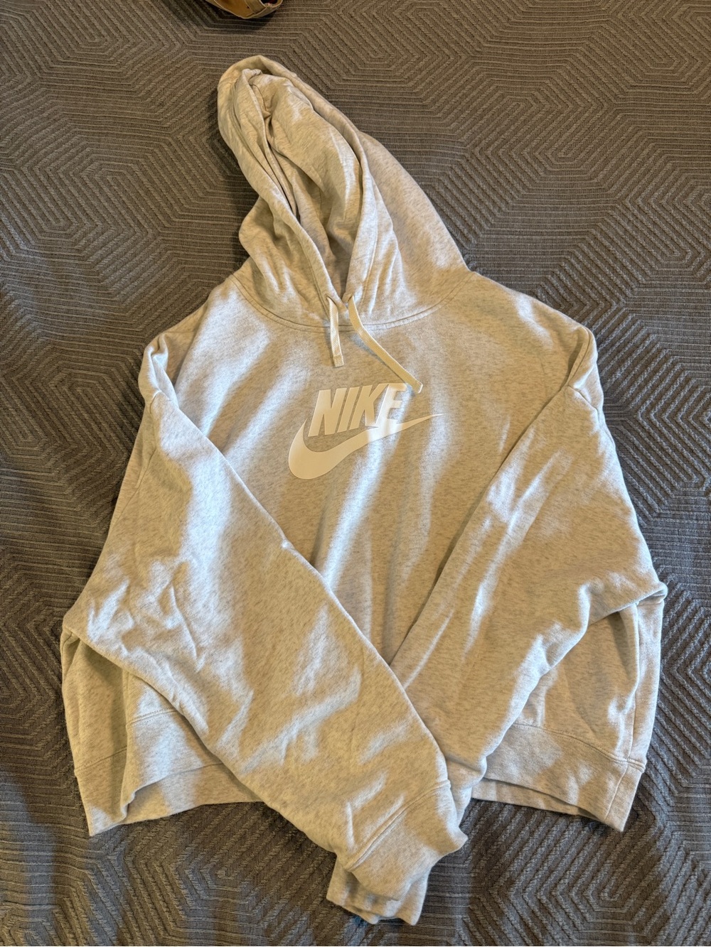 Nike Cream/Light Gray Pullover Cropped Hoodie with Black Logo